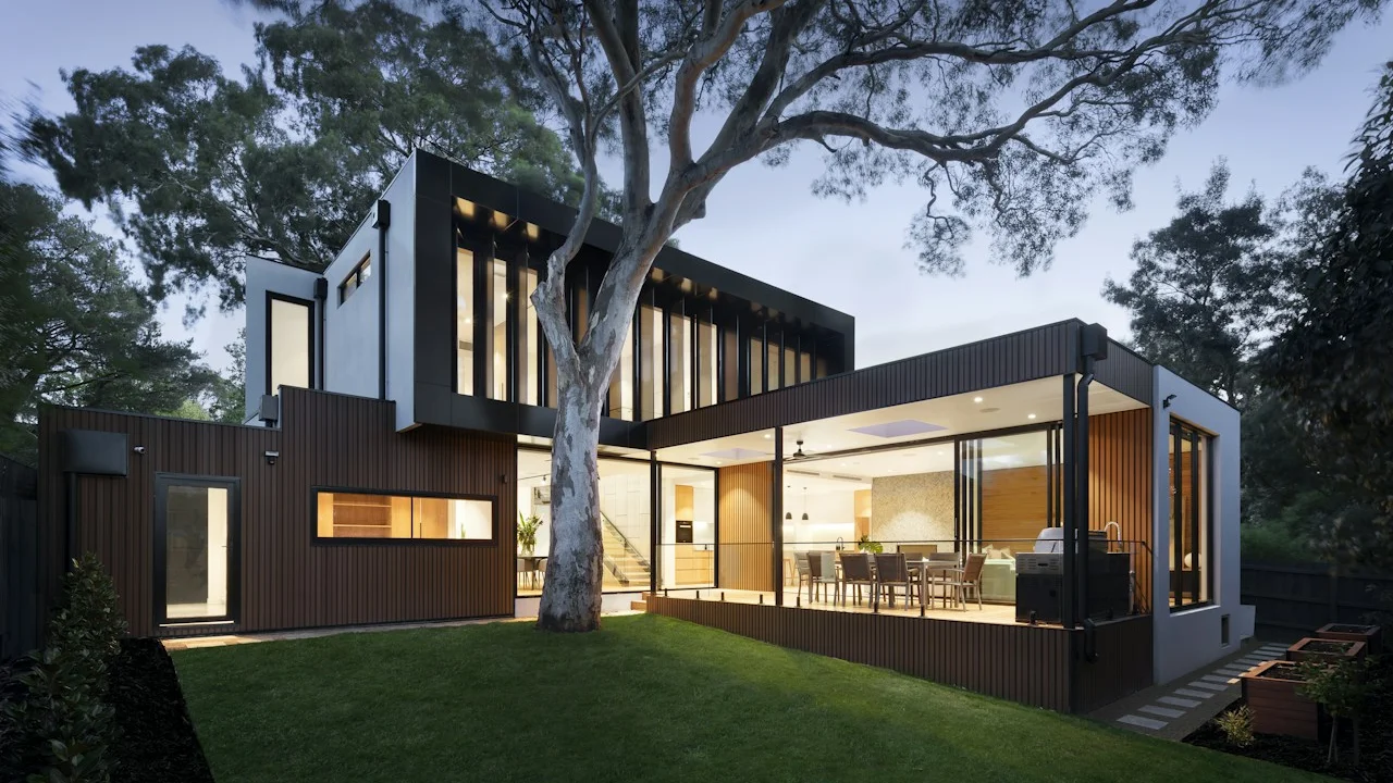 Standing seam metal roofing on modern Texas residence